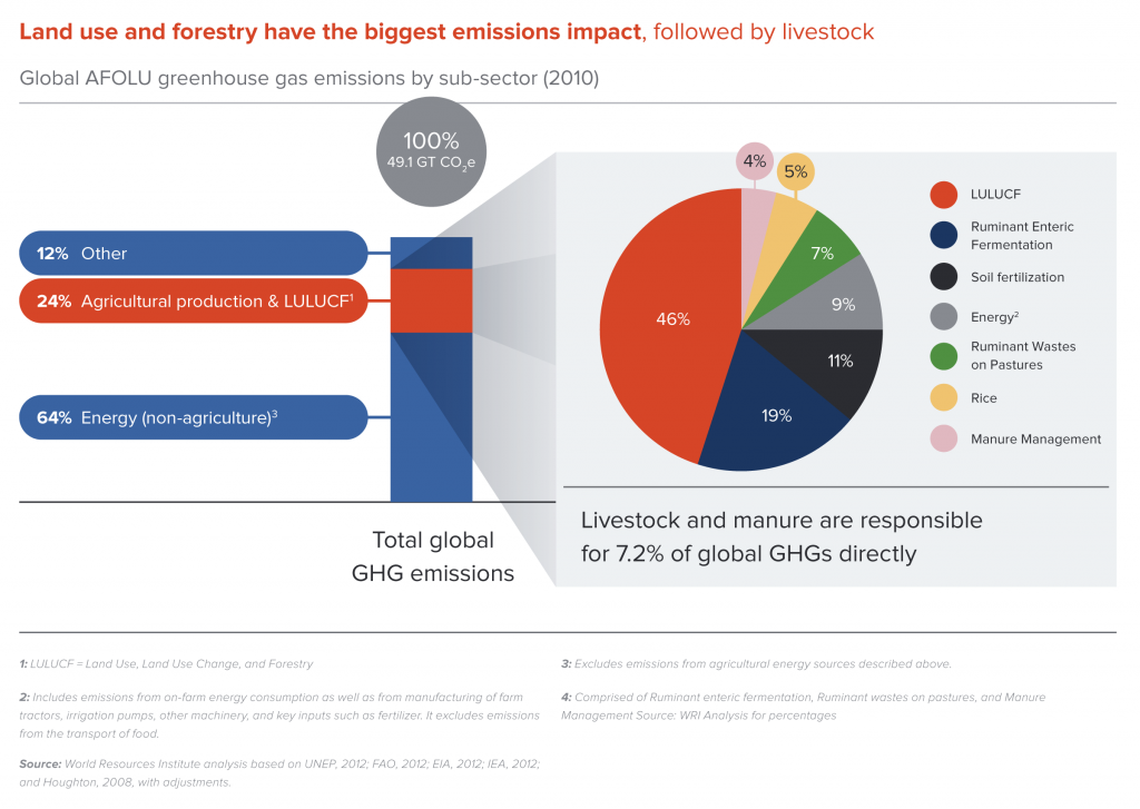 Global AFOLU greenhouse gas emissions by sub-sector (2010)
